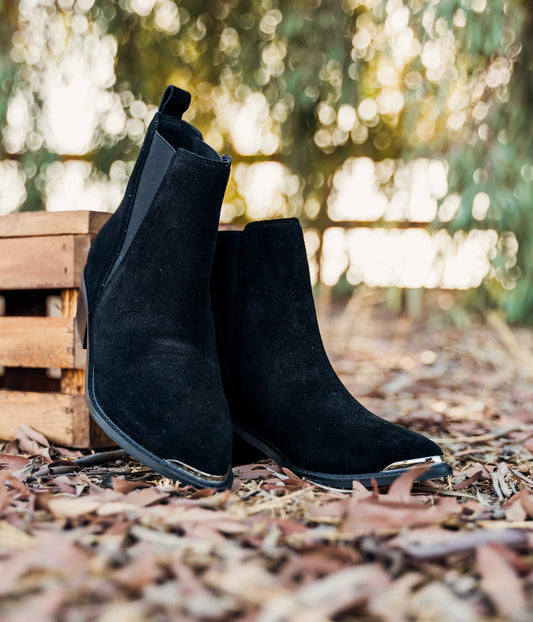 Wylie Suede Ankle Boot in Black MadreForte LLC