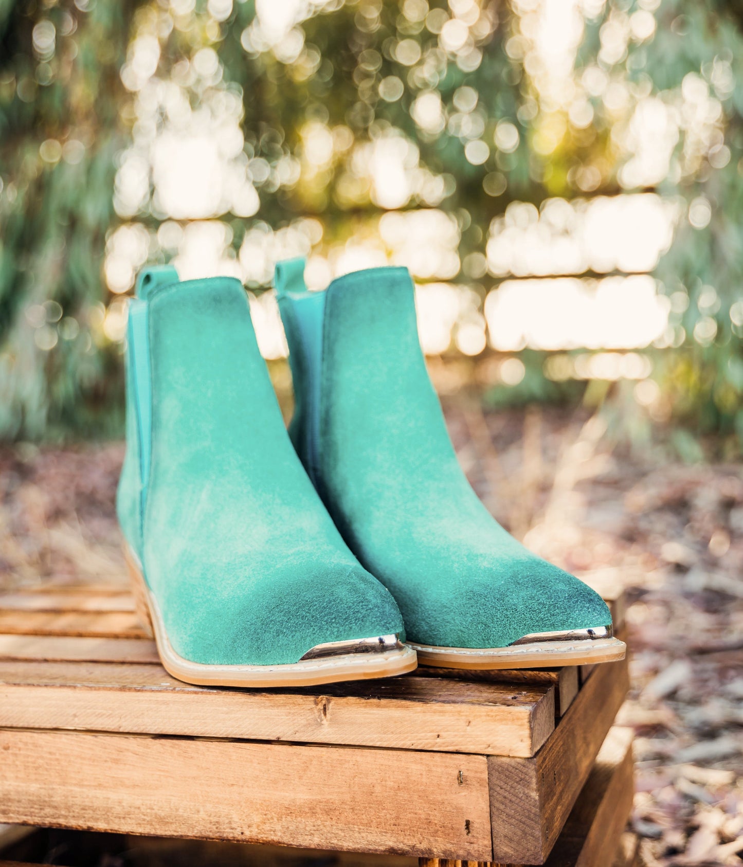 Wylie Suede Ankle Boot in Teal MadreForte LLC