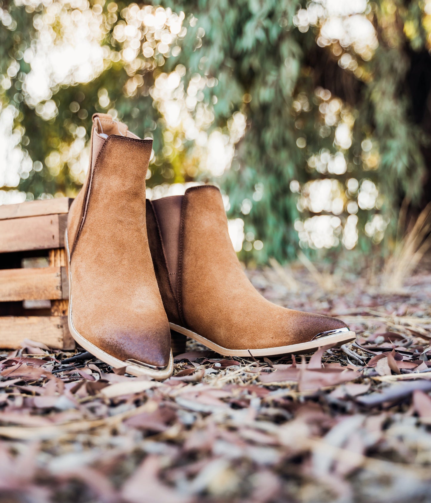 Wylie Suede Ankle Boot in Tan MadreForte LLC